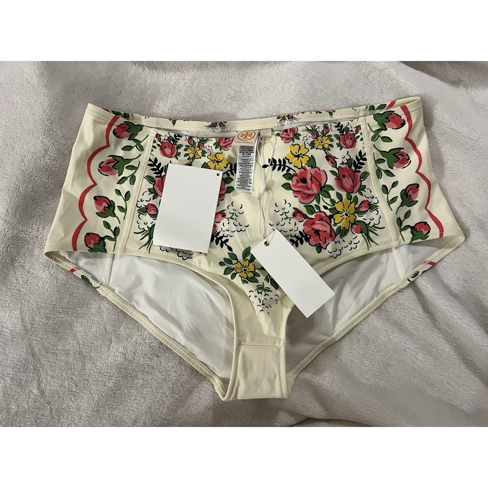 NWT‎ Tory Burch Printed Swim High Waisted Bottoms Size L Garden Veil 73172 0220